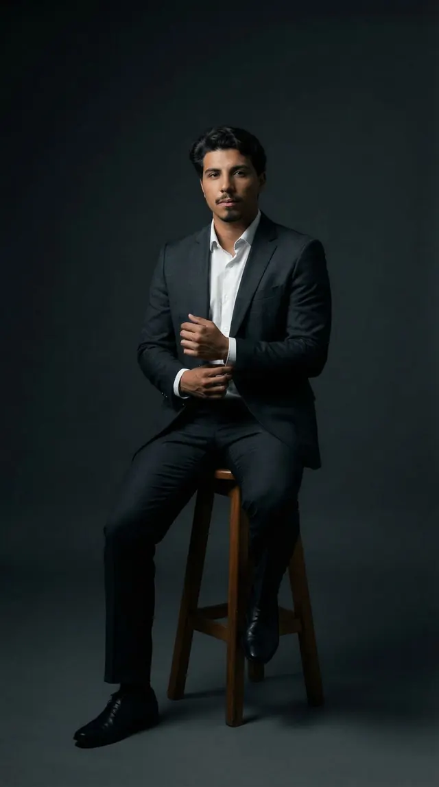 Retrato de empresário sentado em um banco alto